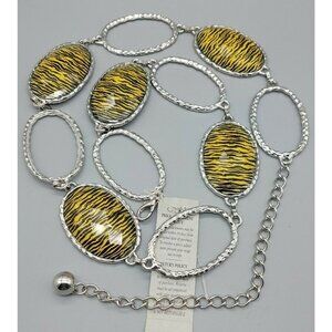 Cache Link Chain Belt Animal Print Silver Tone Statement Piece S M NWT